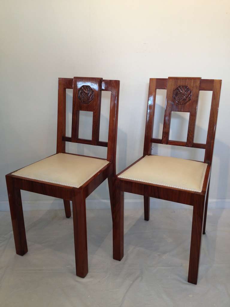French European Art Deco Mahogany Set 6 Dining Chairs