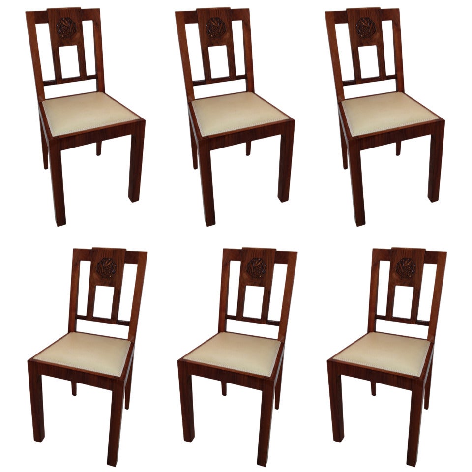 European Art Deco Mahogany Set 6 Dining Chairs
