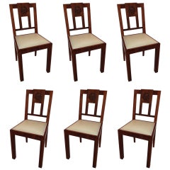 European Art Deco Mahogany Set 6 Dining Chairs