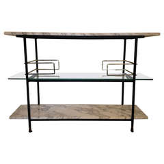 Salterini Marble Iron Brass And Glass Tiered Console/bar