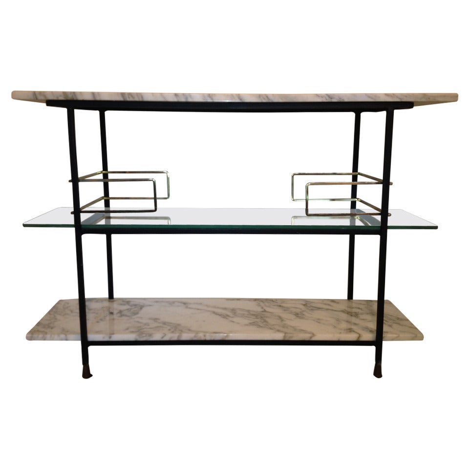 Salterini Marble Iron Brass And Glass Tiered Console/bar