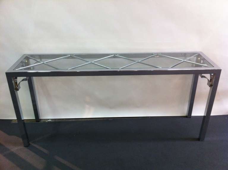 Mirror Chrome and glass sofa table with Diamond top