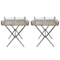 Vintage Pair of Everlast Polished Aluminum Folding Bar Tray Tables