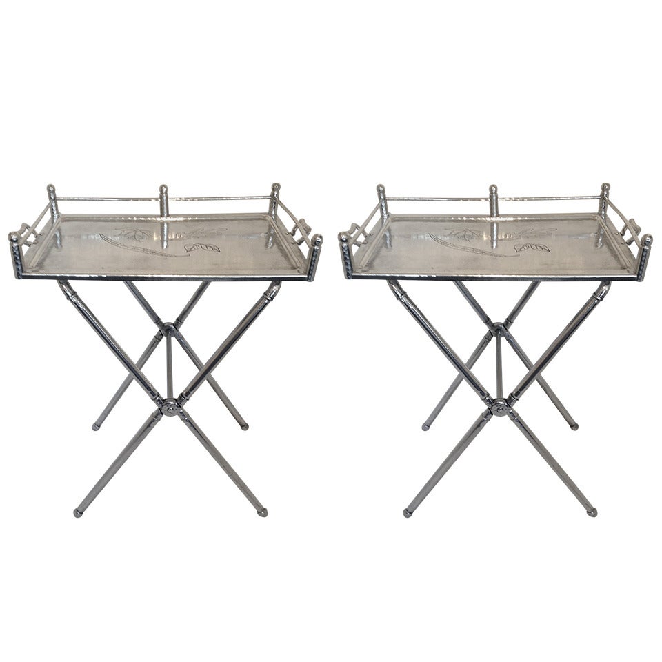 Pair of Everlast Polished Aluminum Folding Bar Tray Tables For Sale