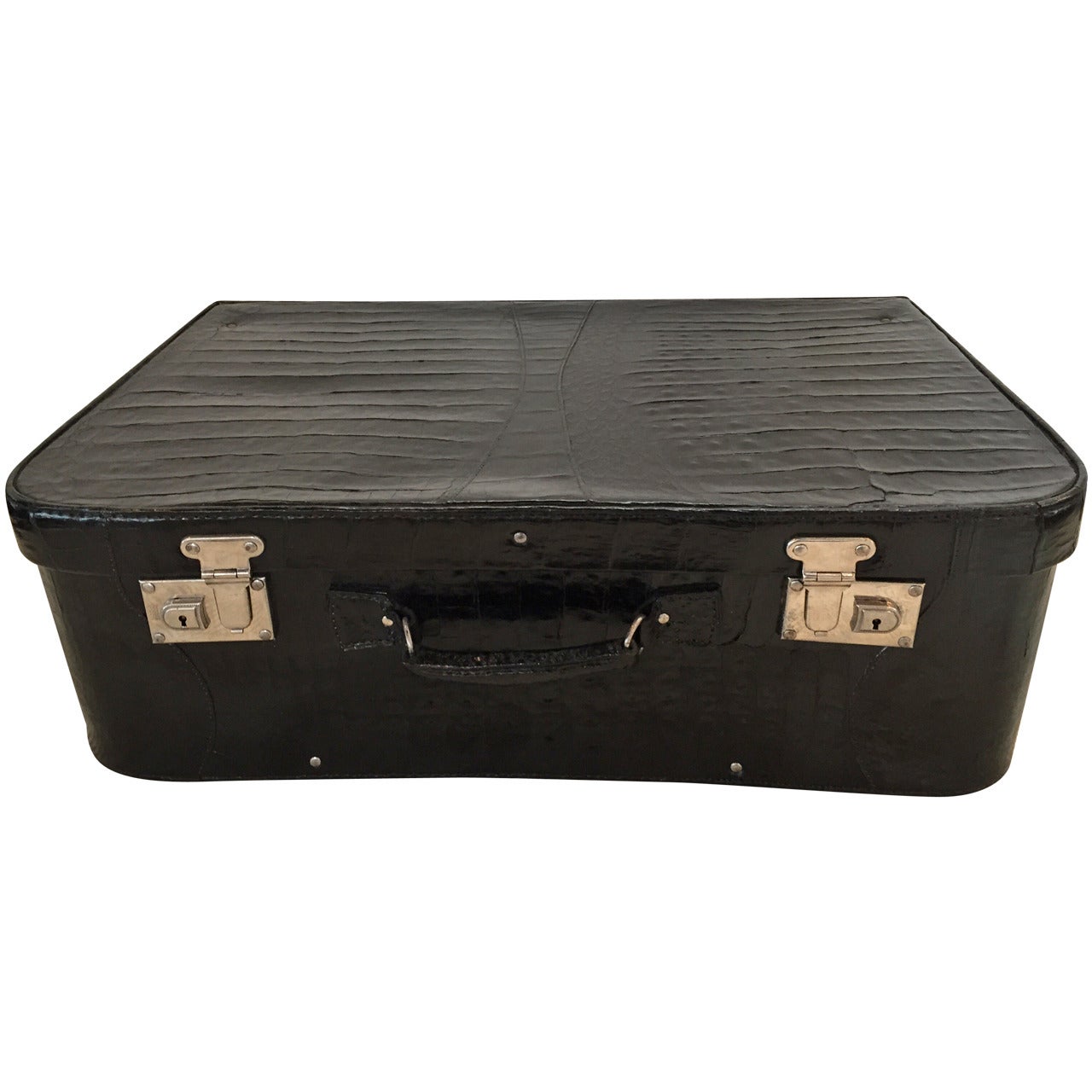 Art Deco Black Alligator Suitcase For Sale
