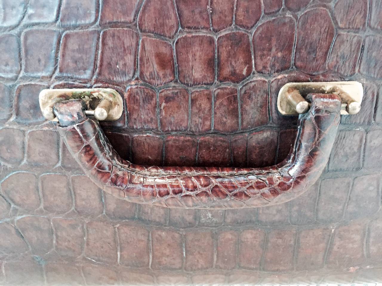 English Brown Alligator Travel Trunk For Sale
