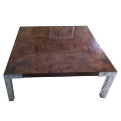 Milo Baughman Cityscape in legno d
ulivo burlato per cocktail  Tavolo