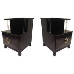 Robsjohn-Gibbings Dark Walnut Lucite Rod End Tables
