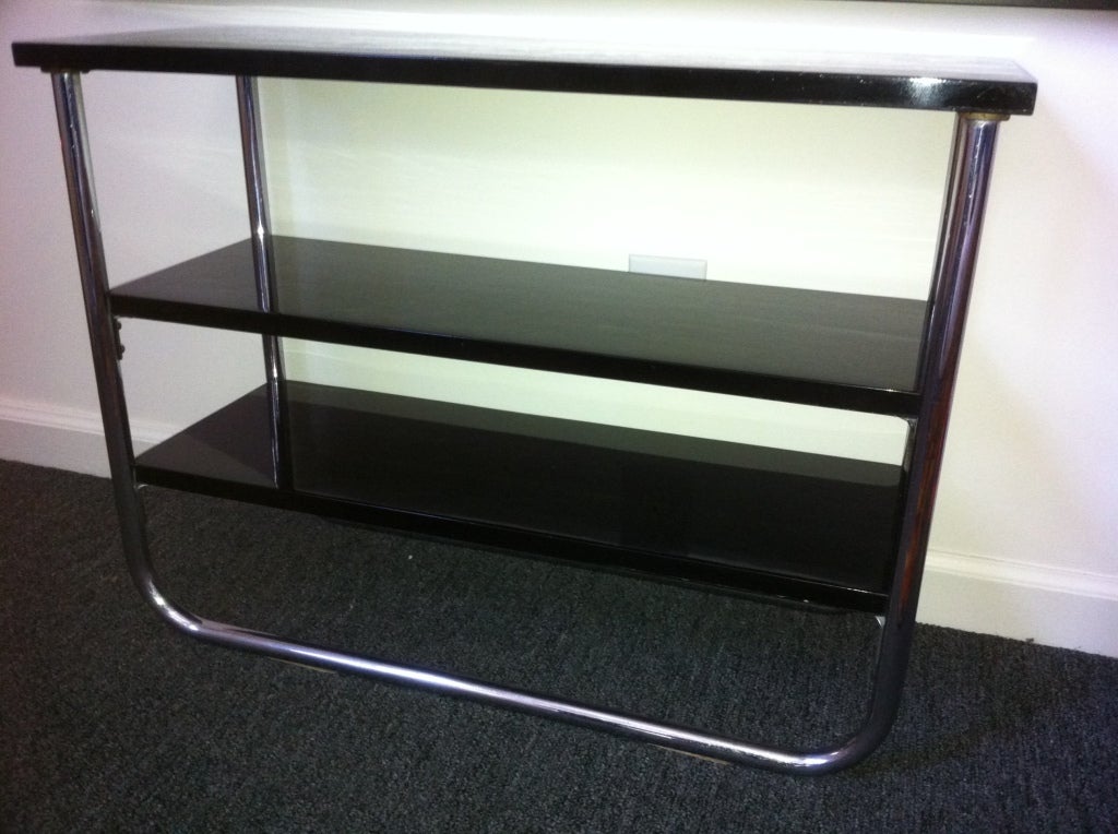 Deco Black Lacquer Tubular chrome Tiered slim table