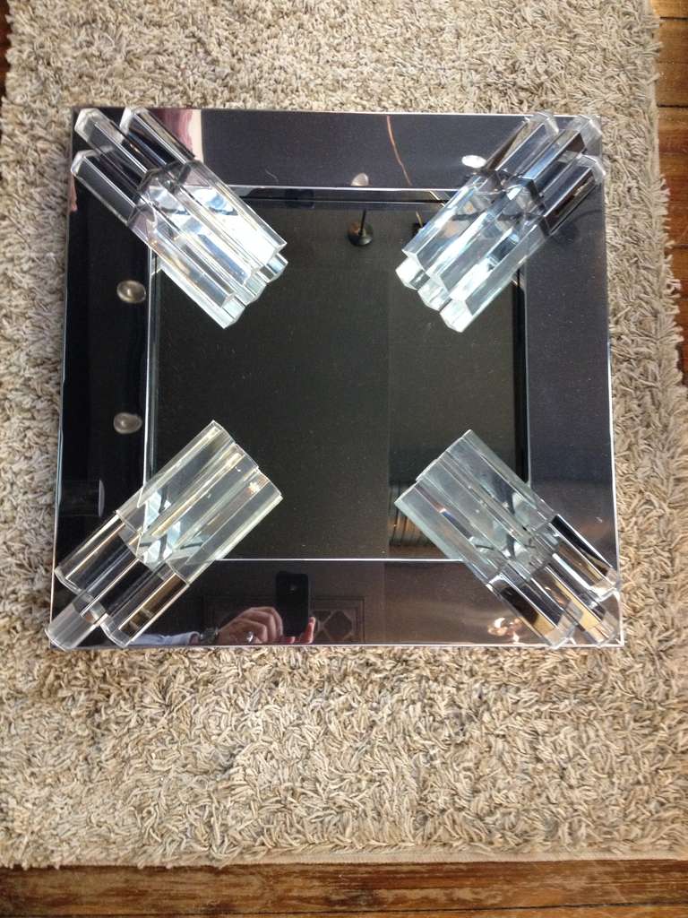 Square Polished chrome and 12 rod Lucite corner Mirror,in the style Milo Baughman