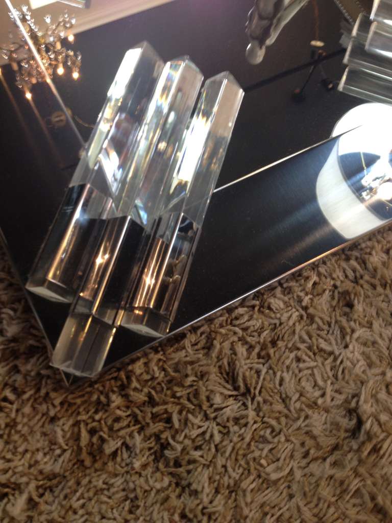 Mid-Century Modern Polished Chrome and Lucite Corner Mirror For Sale