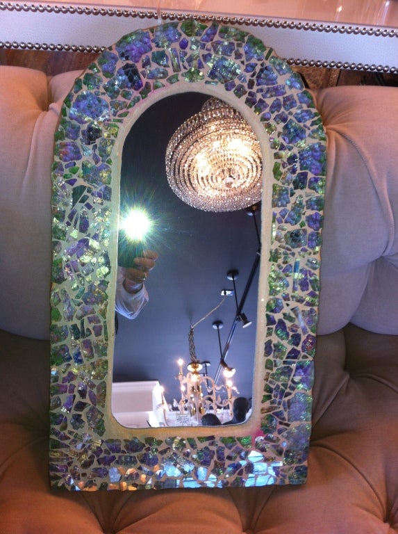 Hand made Multi colored Glass Arched Mirror