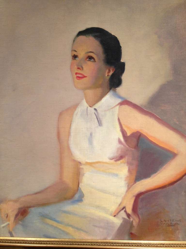 Laurence Wilbur Women portrait with Cigarette, circa 1930s. He was a famous Illustrator b 1897-1988 his works are represented at the Washington national Gallery, NY Metropolitan Museum, Boston Museum of fine arts, Library of congress. Philadelphia