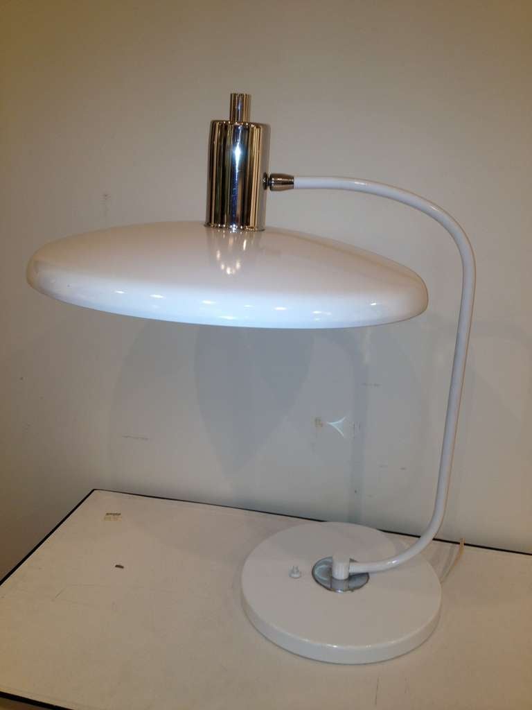 Extra large architectural Desk lamp attributed to Christian Dell white enameled chrome top and swivel arm.