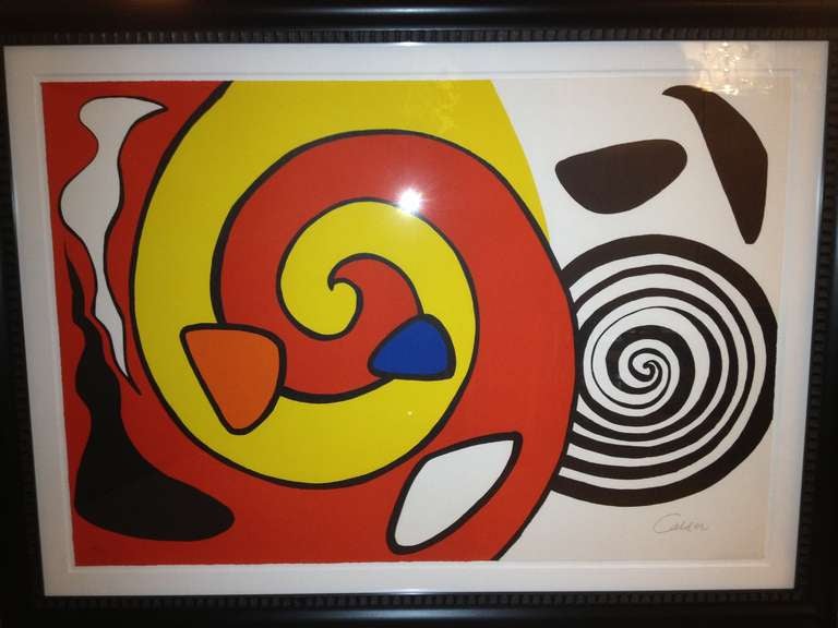 5 color Alexander Calder Signed and numbered 79/125 Large
 lithograph on woven paper  circa 1970-75
Alexander Calder 1898-1976 american.  