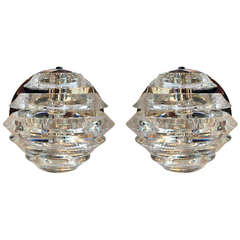 Pair of Polished Nickel and Lucite Sconces