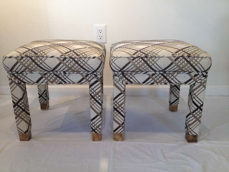 Circa 1960's Alfred Parsons style petite stools with original burnished bronze cap feet.
all original excellent condition.