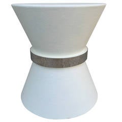 Karl Springer Style Linen Pedestal Table