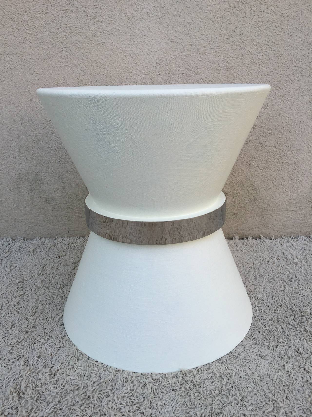 Karl Springer Style Linen Pedestal Table In Excellent Condition In Westport, CT