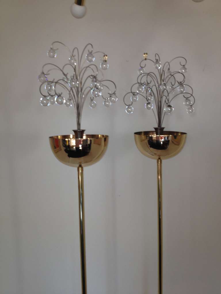 Pair Art Deco Glass Ball Top Torchieres 4