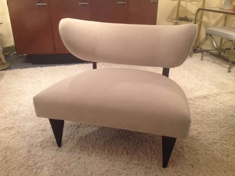 Pair Paul Laszlo Style Mohair Fabric ,Dark Walnut Leg and back support club chairs Great Style