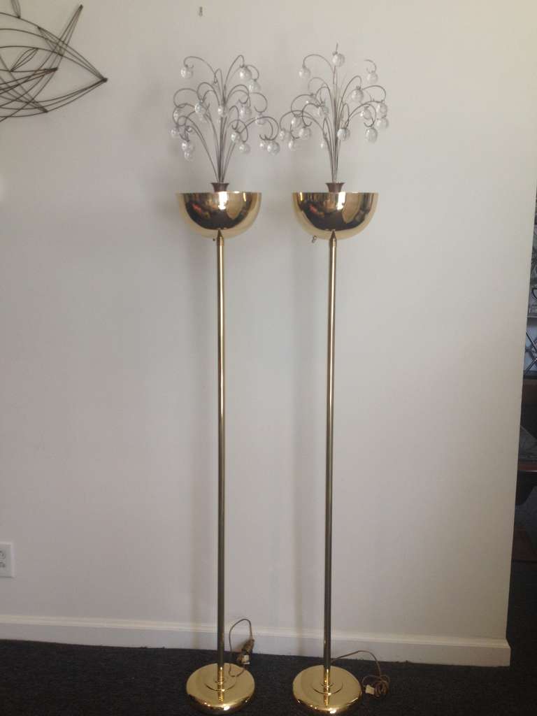 Pair Circa 1930's Art deco brass and Glass ball Torchieres,glass tops cir.12'' but base 8