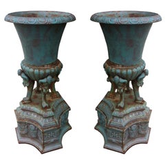 Large Pair Cast Iron Decorative Antique Urns
