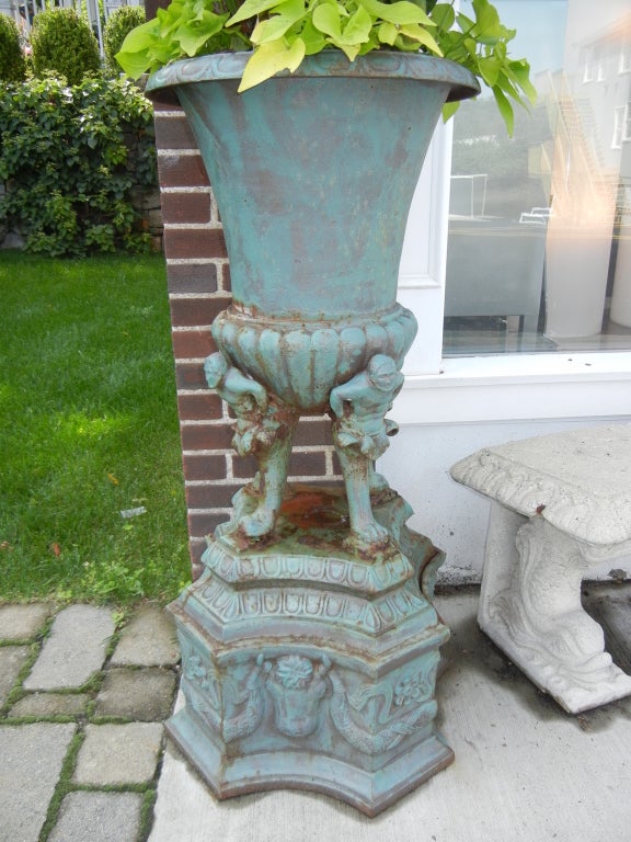 Unknown Large Pair Cast Iron Decorative Antique Urns