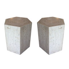 Pair  travertine Marble Pedestals end tables