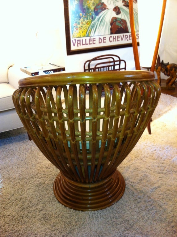 Pair of Slit Reed Bamboo Swivel Chairs