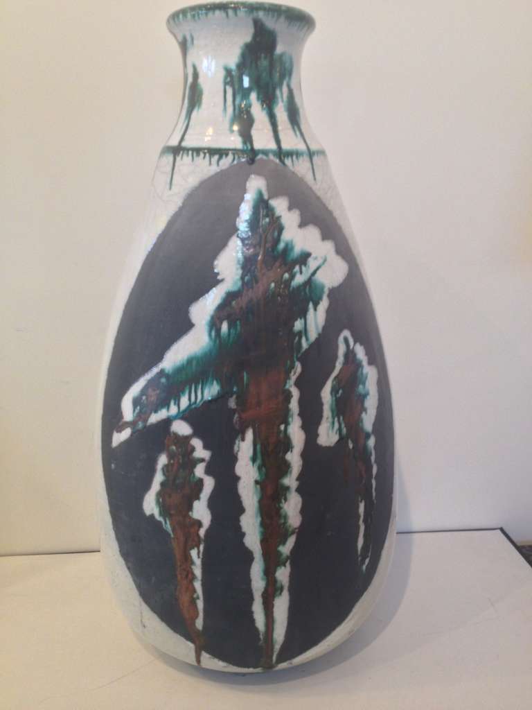 Extra large modernist ceramic Vase signed Nick Trotski, wonderful work. Decorated both sides.