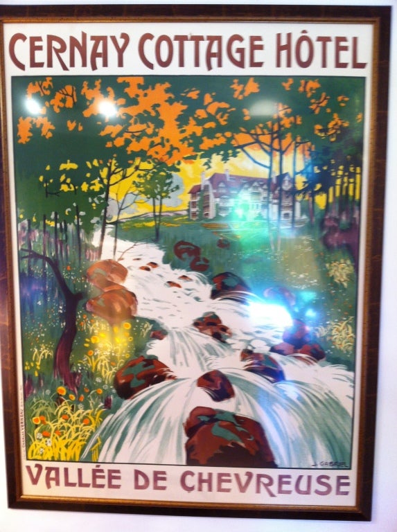 Französisch Leinen zurück Cernay Ferienhaus Hotel Poster gerahmt circa 1928 unterzeichnet 