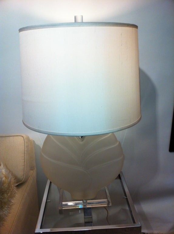 Italian Pair Frosted Glass Lucite Lamps For Sale