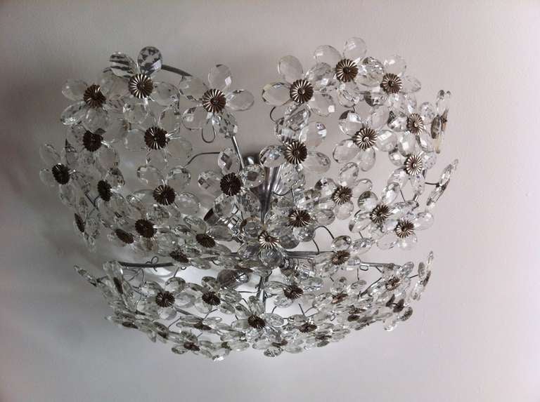 Austrian Crystal 1930's Flower Petal Ceiling Fixture