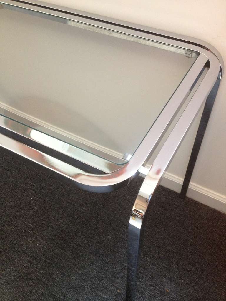 1970's polished chrome Glass sofa table In Excellent Condition For Sale In Westport, CT