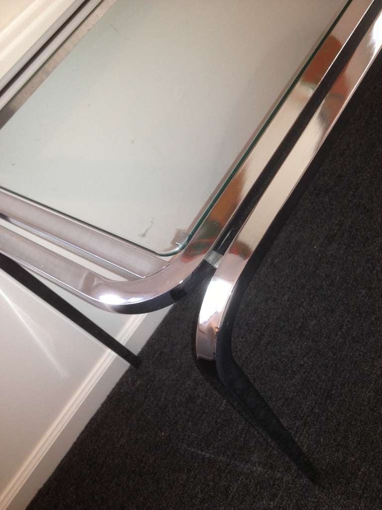 American 1970's polished chrome Glass sofa table For Sale