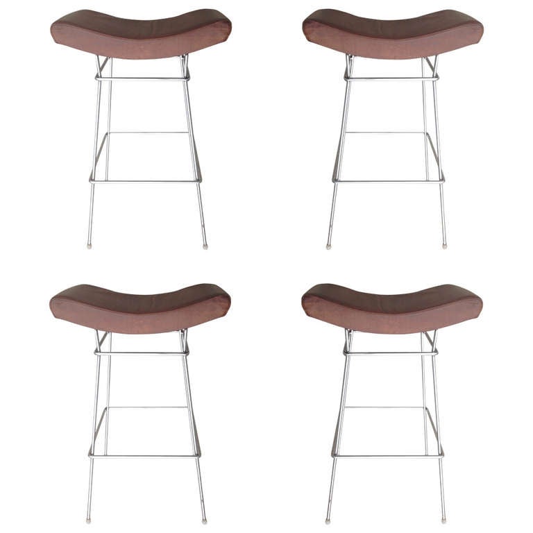 Set of Four Fernando Jaeger Leather Bar Stools at 1stDibs