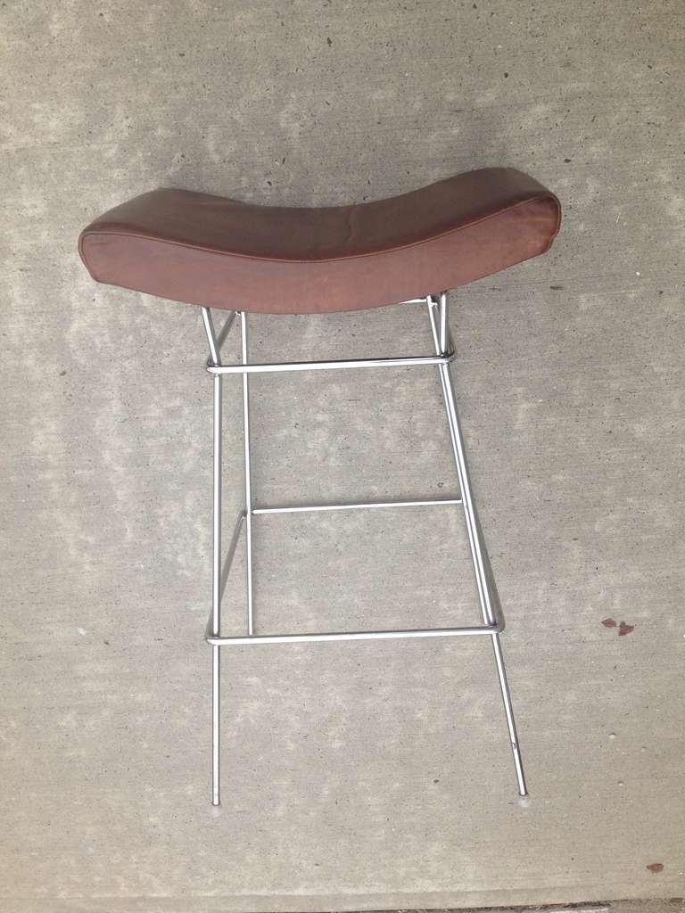 Set of Four Fernando Jaeger Leather Bar Stools