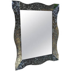 Large Hollywood Regency Charcoal Silver Vein Beveled Mirror