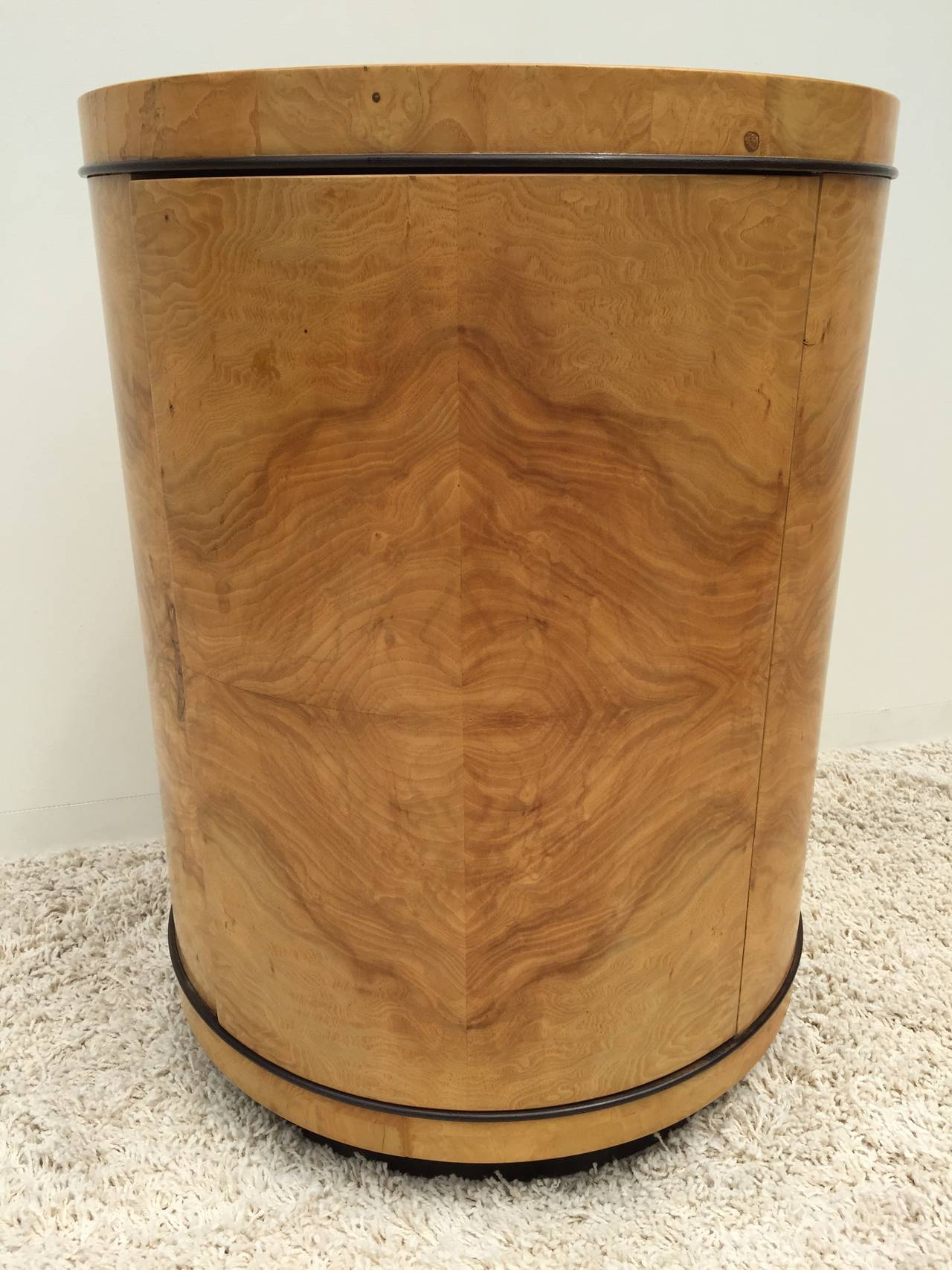 Pair of Henredon Olive Wood Column Cabinet Tables