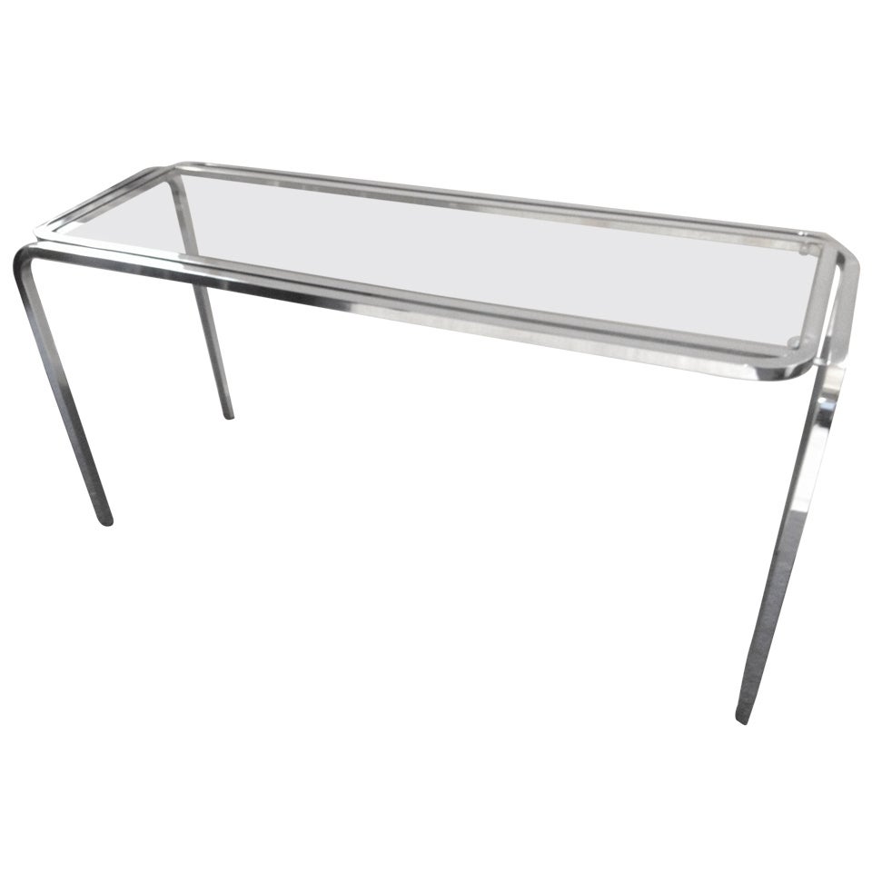 1970's polished chrome Glass sofa table