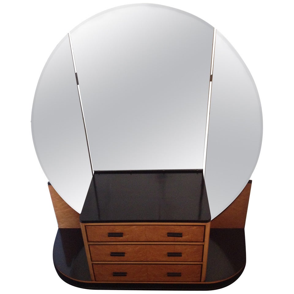 French Art Deco Elegant Vanity with Adjustable Mirrored Sides