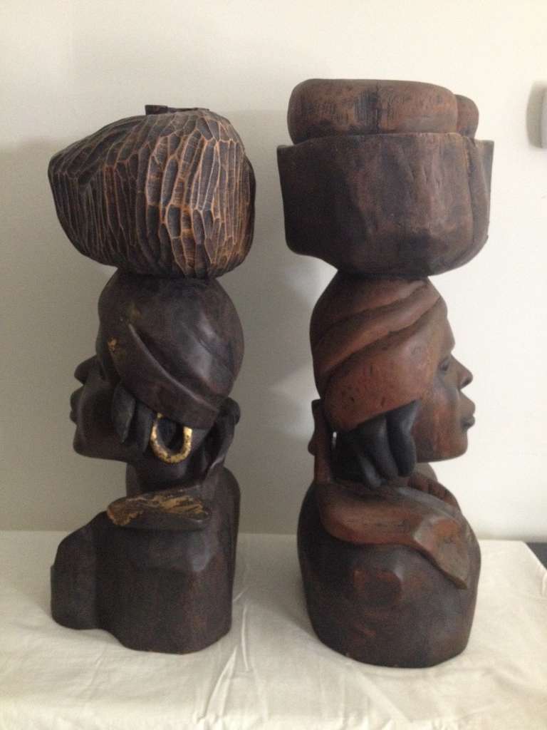 Mid-20th Century Extra Large Haitian Carved Wooden Figures For Sale
