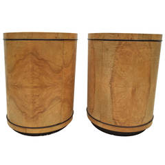 Pair of Henredon Olive Wood Column Cabinet Tables