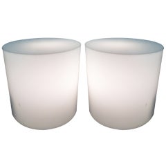 Pair Rare White Plexiglass Light Up Pedestel End Table Displays