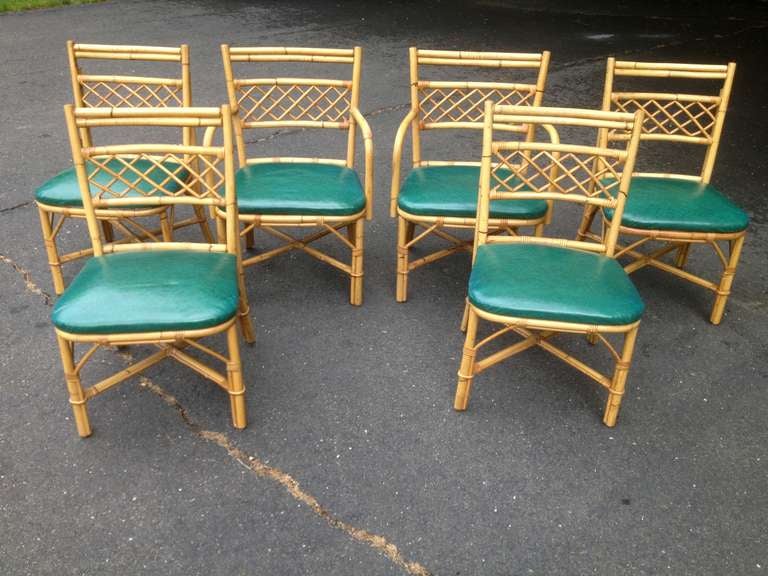 Mid-Century Modern 1940's Rattan Bamboo Table and 6 chairs