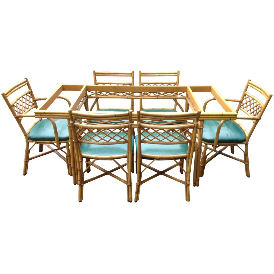 1940's Rattan Bamboo Table and 6 chairs