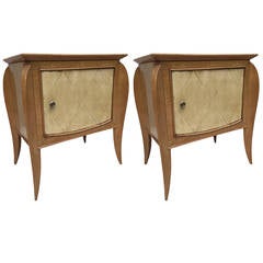 Pair of French Parchment Sycamore End Tables or Nightstands Jules Leleu Style 8