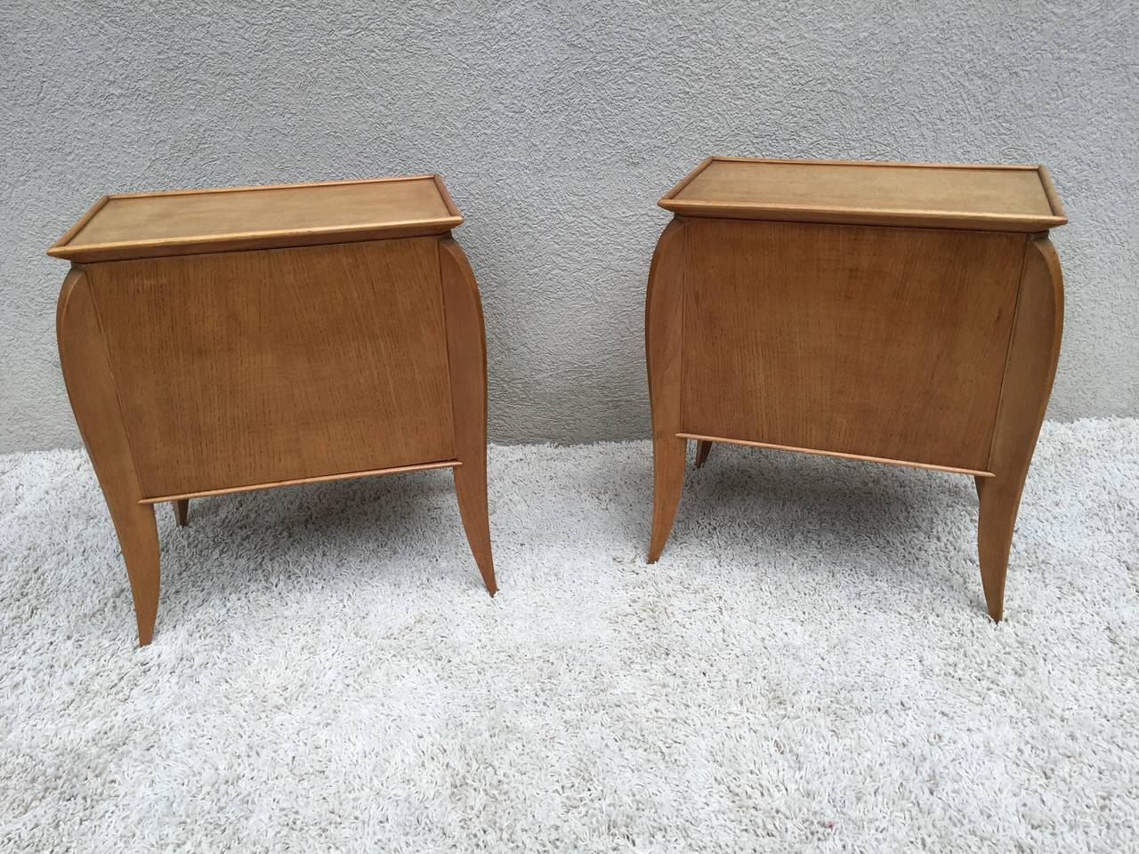 Pair of French Parchment Sycamore End Tables or Nightstands Jules Leleu Style In Excellent Condition For Sale In Westport, CT