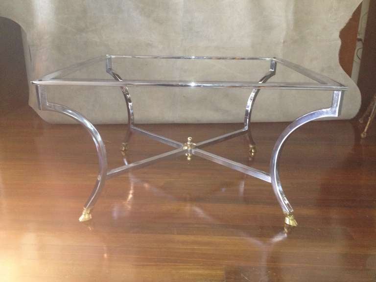 Bronze and polished chrome Maison Bagues Glass top cocktail table
